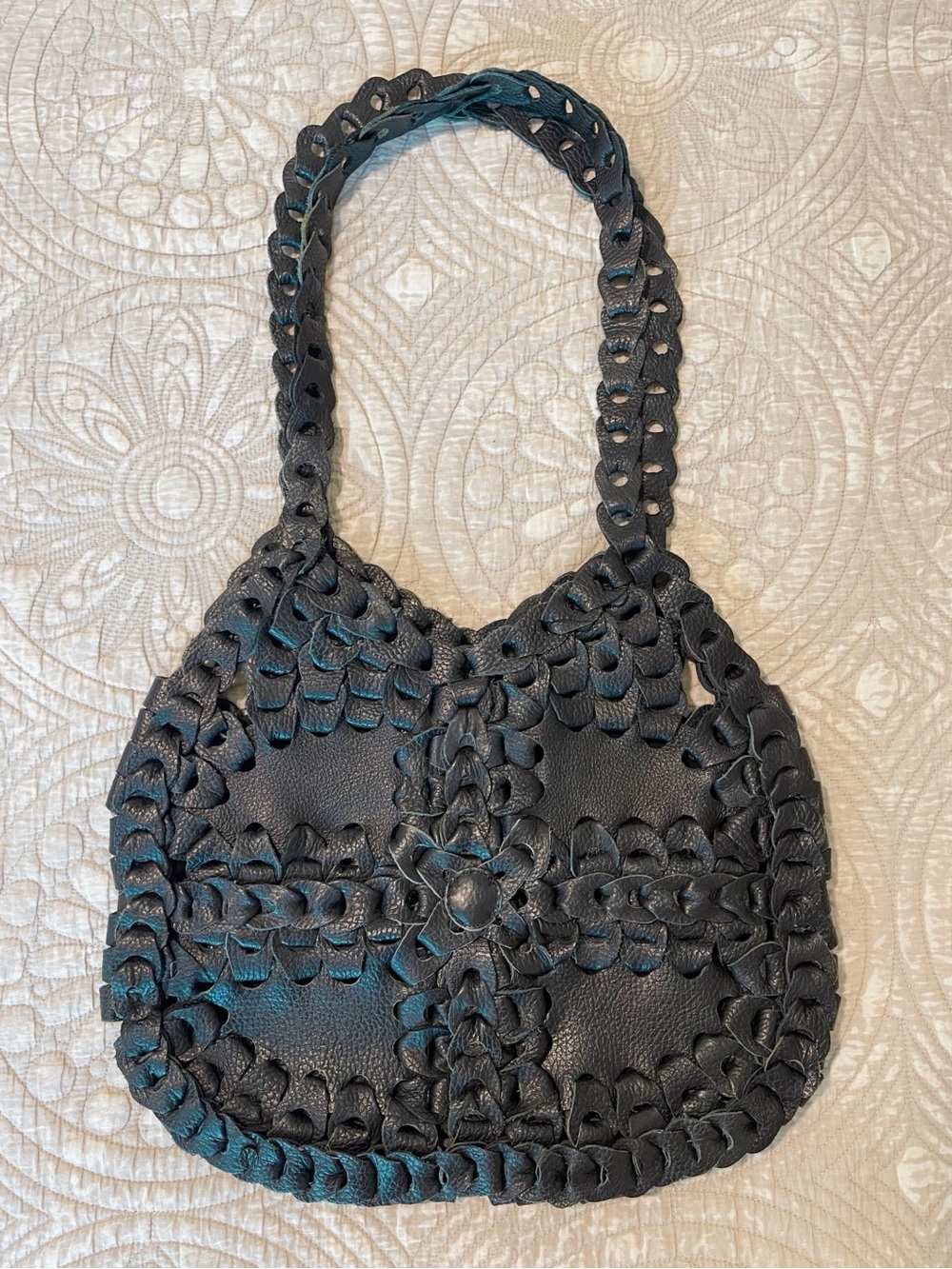 Urban Outfitters Black Genuine Leather Braided Slouchy Tote Bag
